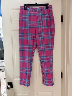 Blackmilk Pink Plaid High-Waist Cuffed Pants